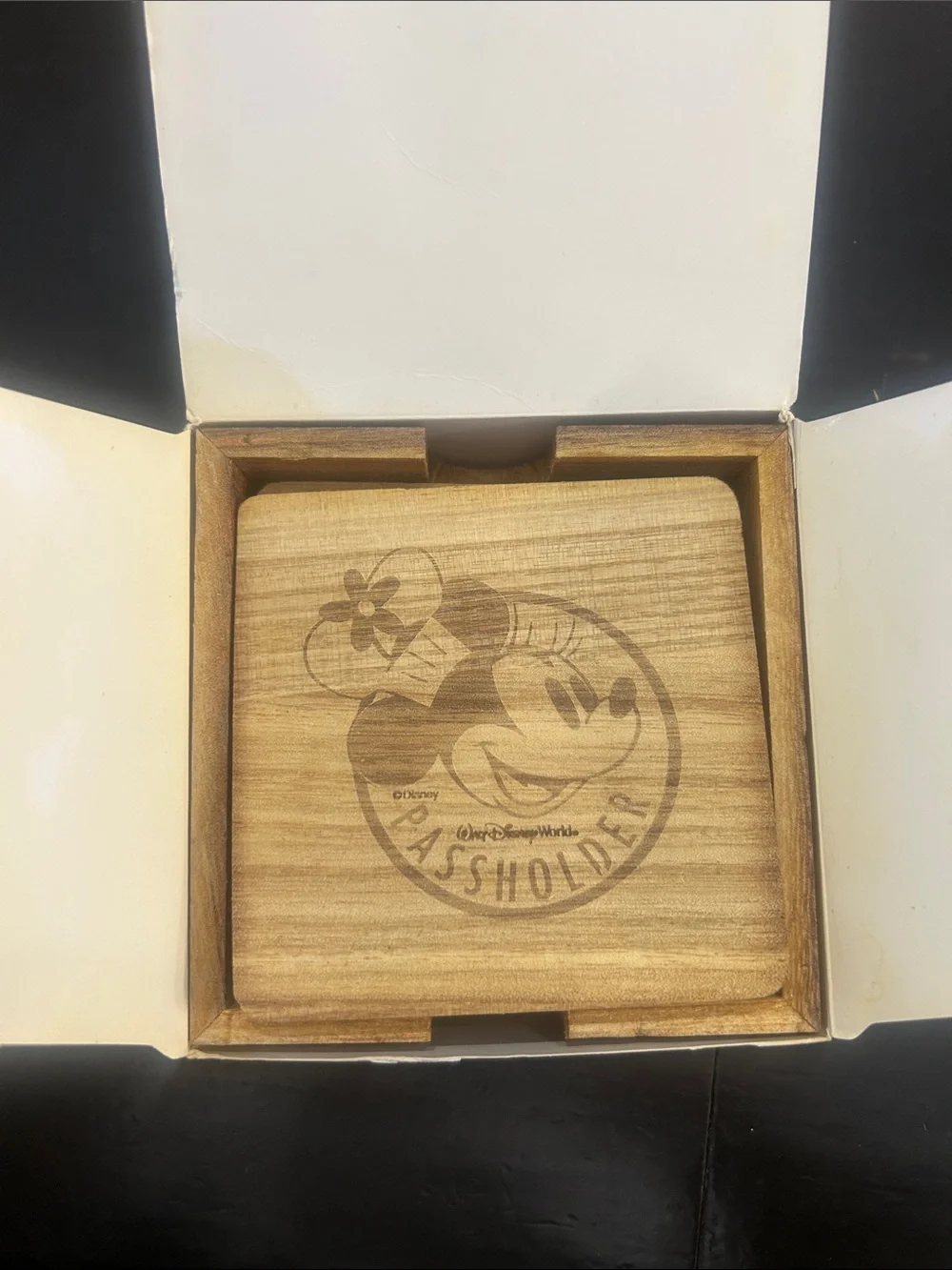 Disney Parks Passholder Minnie Mouse Wooden Coasters - Natural Wood